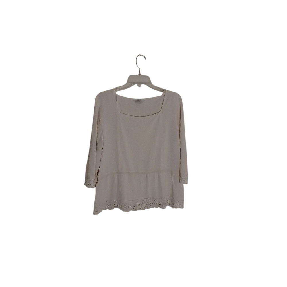 LOFT Women's XL Cream 3/4 Sleeve Lace Square Neck Lightweight Babydoll Top